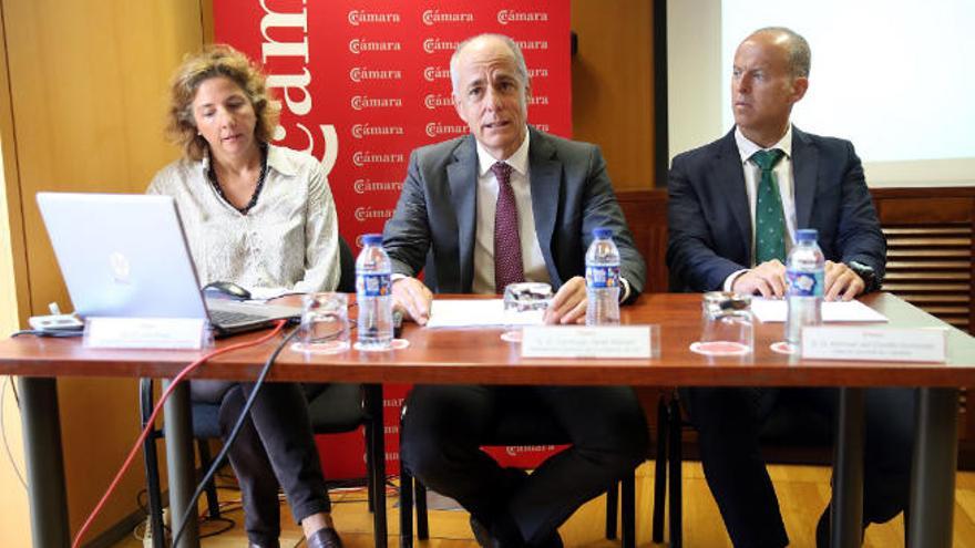 Lola Pérez, Santiago Sesé y Manuel del Castillo, ayer en la presentación del informe sobre el comercio en Canarias.