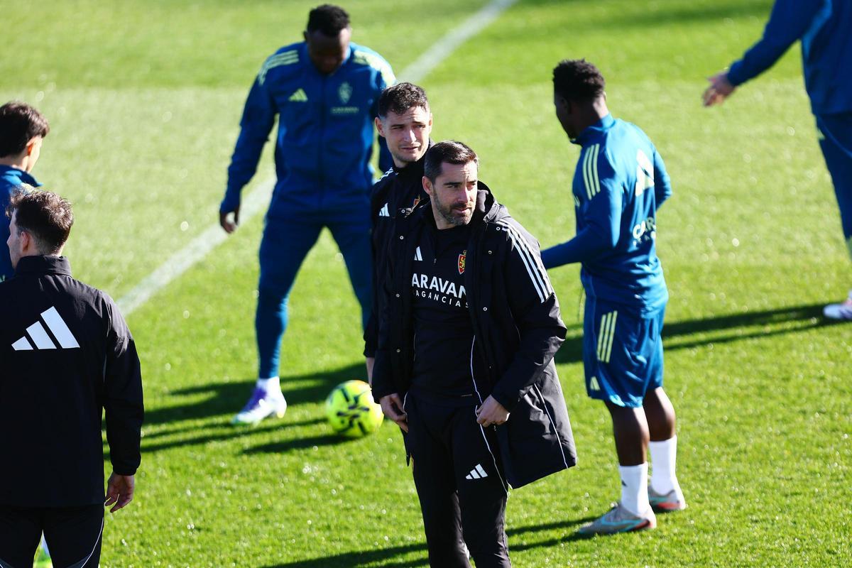 Sellés, en el entrenamiento de ayer viernes en el Ibercaja Estadio.