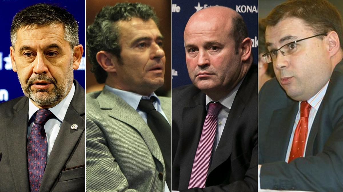 Los Mossos registran las oficinas del Barça. En la foto, Josep Maria Bartomeu, Jaume Masferrer, Óscar Grau y Román Gómez.