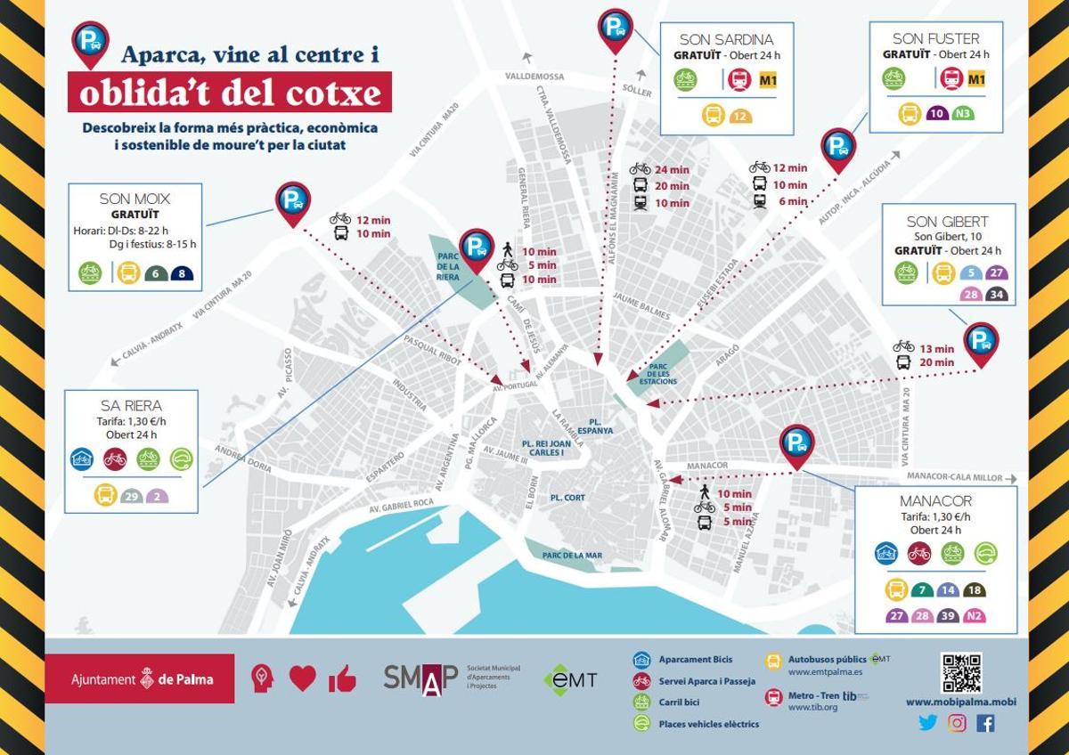 Der Plan der Stadt Palma für Park-and-Ride-Parkplätze ist nicht sehr vollständig. Außerdem muss man sich dafür recht weit in die Stadt vorwagen.