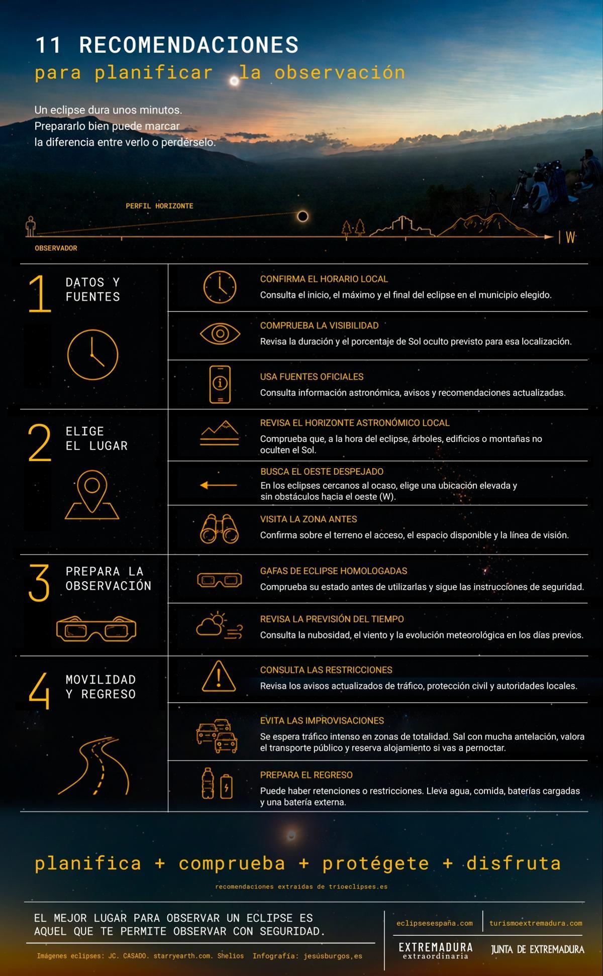 Recomendaciones de la Junta de Extremadura para ver un eclipse.