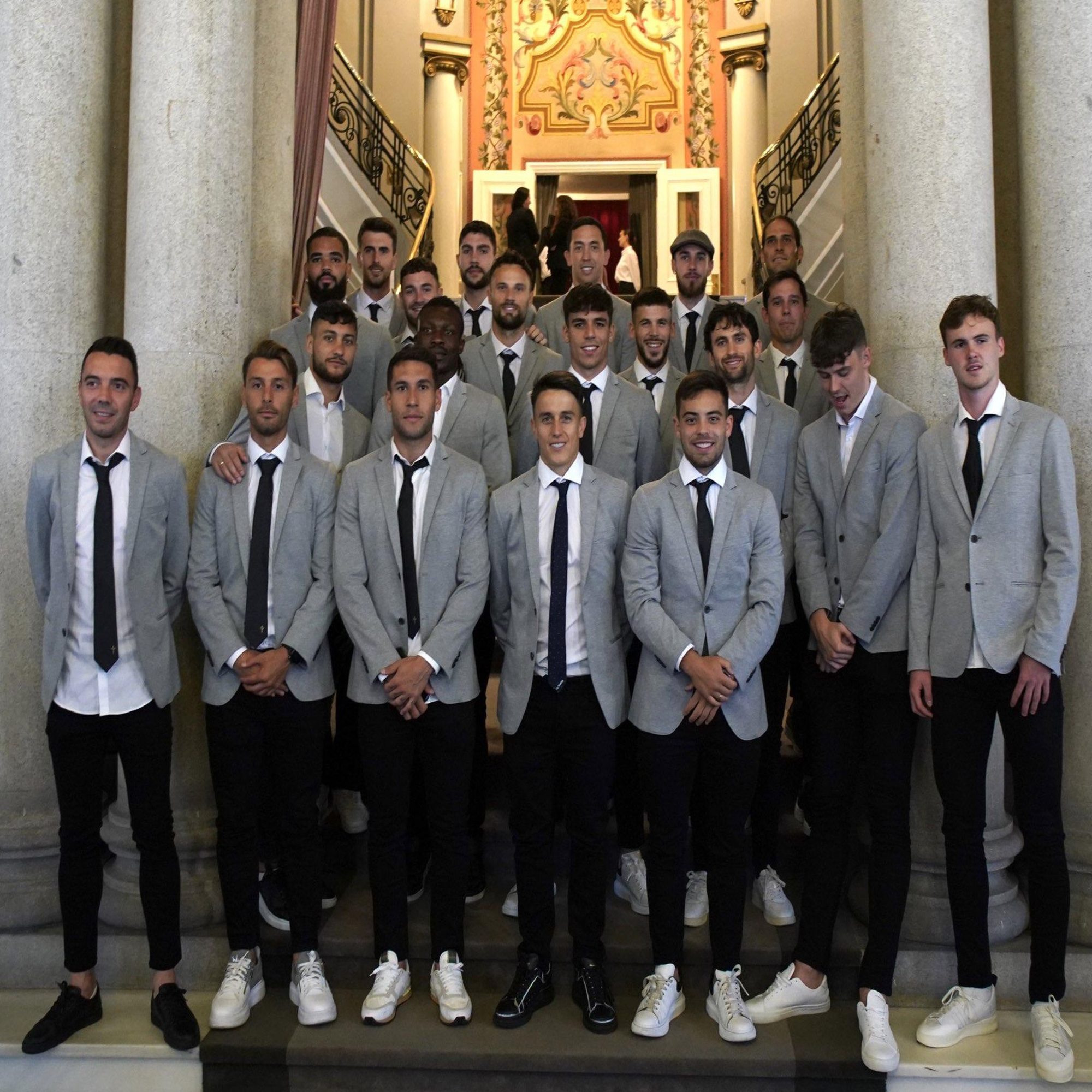 Los jugadores del Celta, antes del concierto