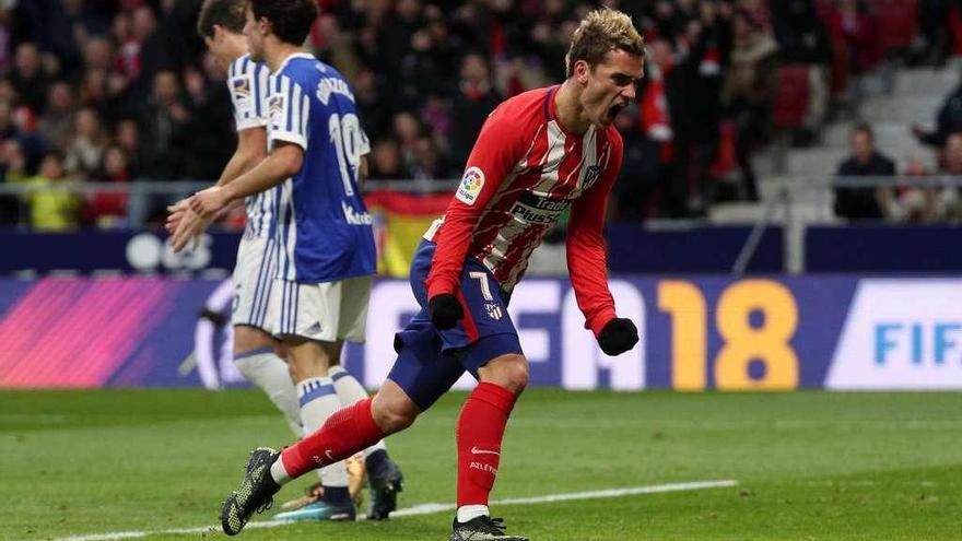 Griezmann celebra un tanto con el Atlético.