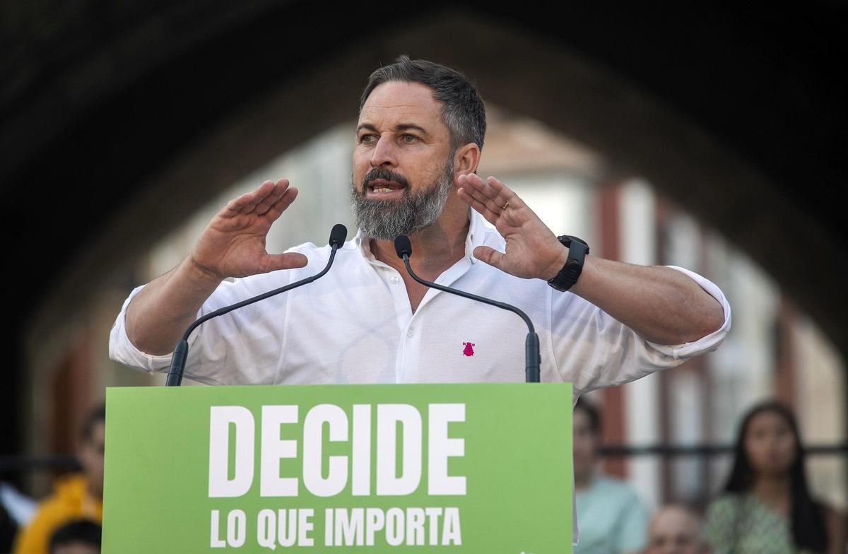 El líder de Vox, Santiago Abascal, en un acto preelectoral.