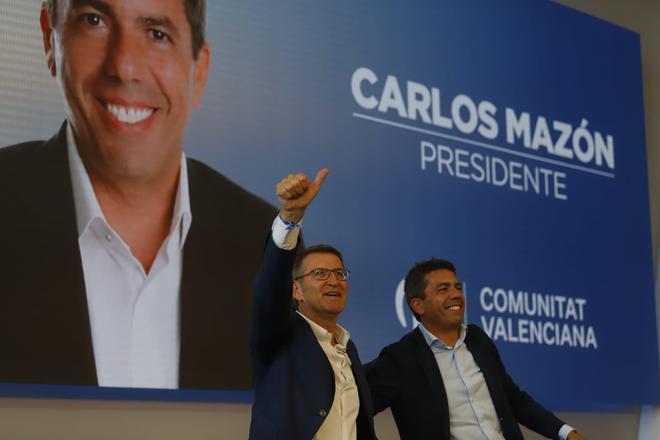 Núñez Feijóo, Mazón y Catalá en el acto del PP en la Marina de València