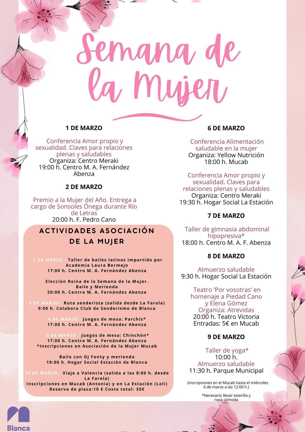 Programación de la Semana de la Mujer en Blanca.