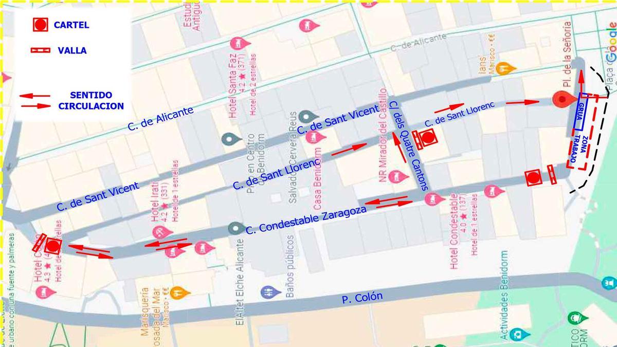 Los cambios de tráfico en la zona de la plaza de la Señoría de Benidorm.