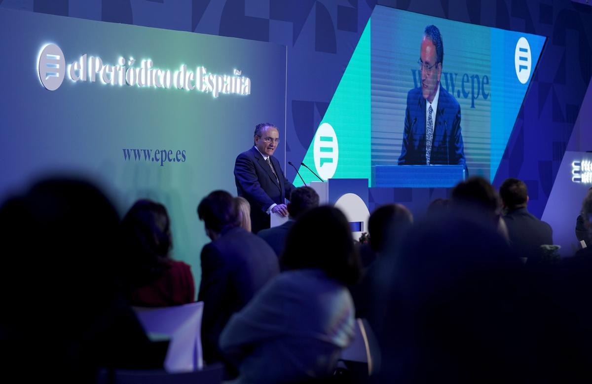 El presidente ejecutivo de Prensa Ibérica, Javier Moll, da un discurso durante el acto de presentación de EL PERIÓDICO DE ESPAÑA. 