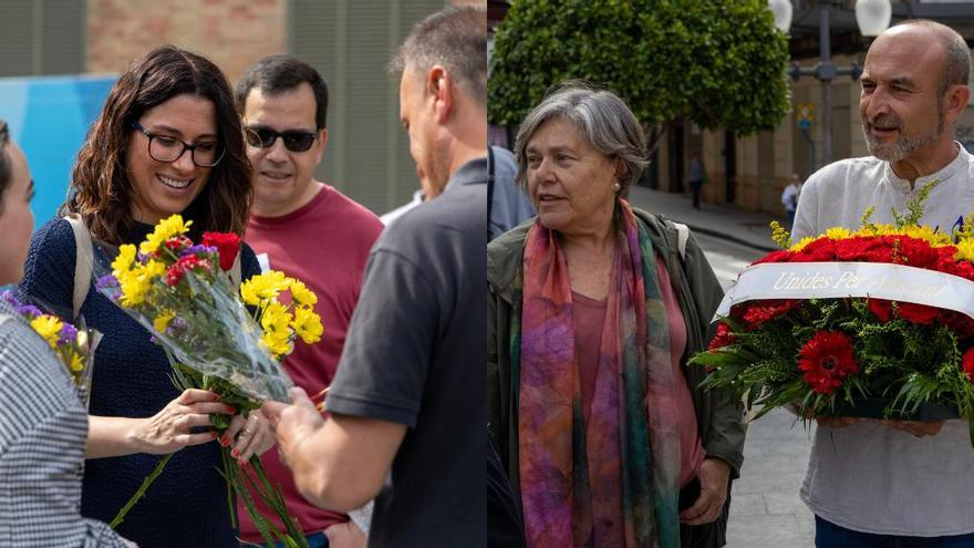Aitana Mas, junto a miembros de Compromís, y Manolo Copé, de Unidas por Alicante.