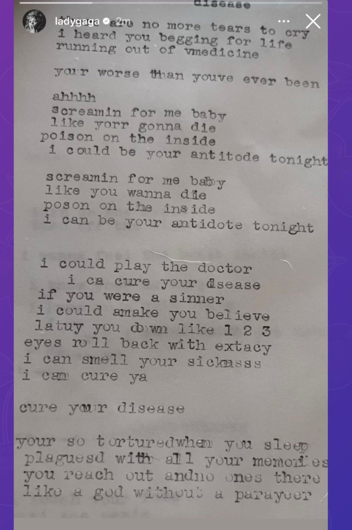 La letra de la canción de 'Disease' de Lady Gaga