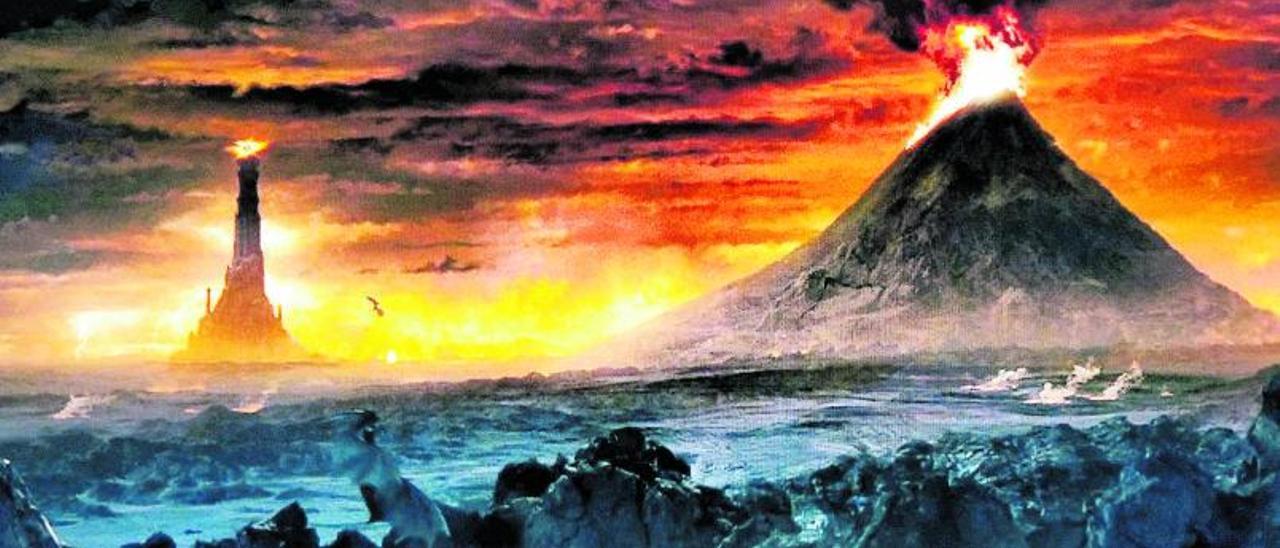 El volcán Orodruin, a la  derecha, en ‘El señor de  los anillos: Las dos torres’.