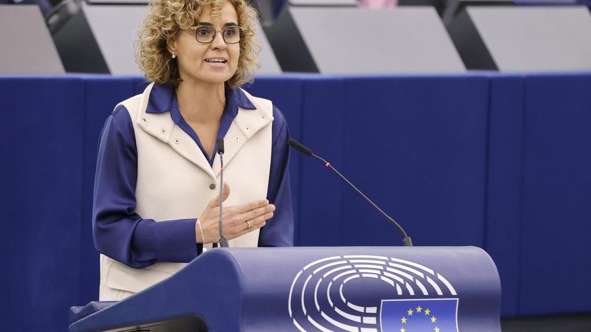 La líder del PP en el Parlamento Europeo, Dolors Monserrat, durante el pleno en Estrasburgo.