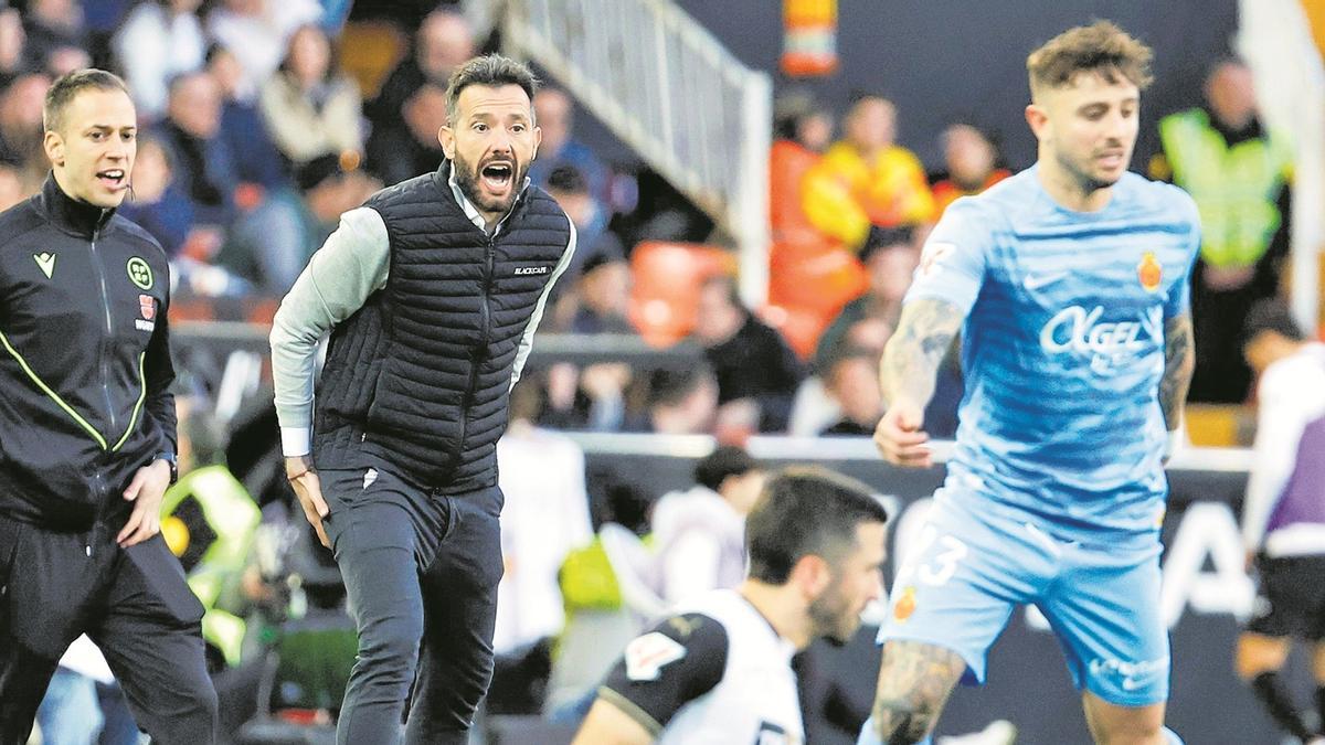 Carlos Corberán durante el partido entre el Valencia y el Mallorca, el pasado domingo.