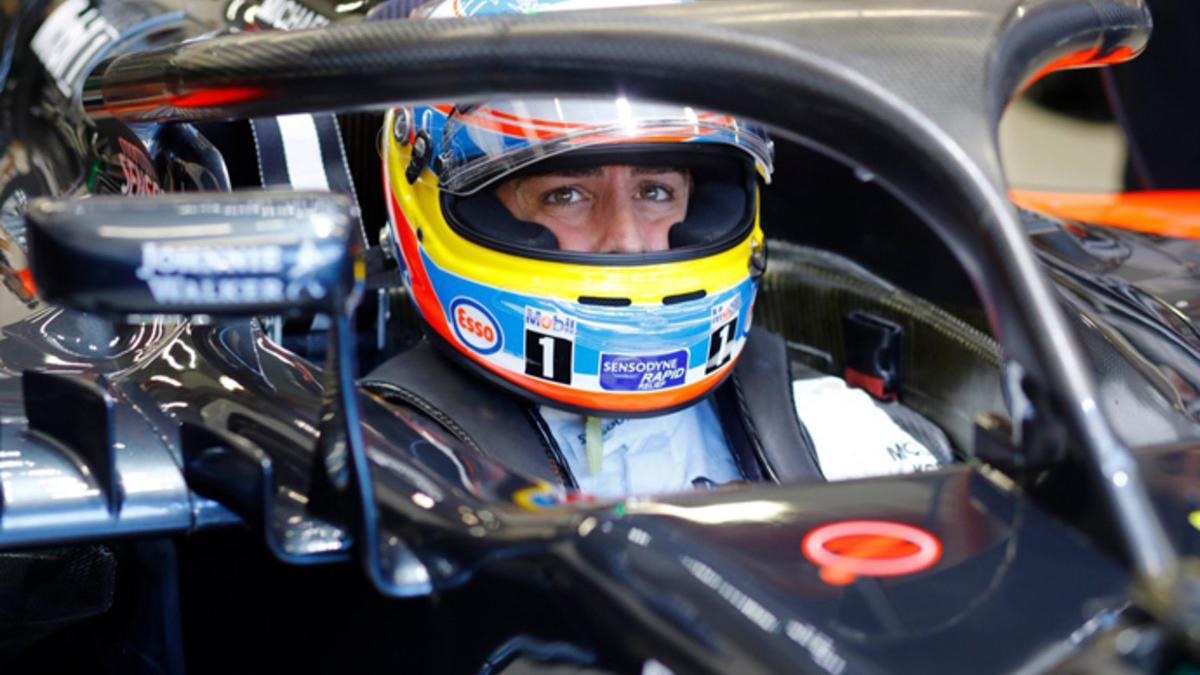 Alonso, con el Halo en su McLaren