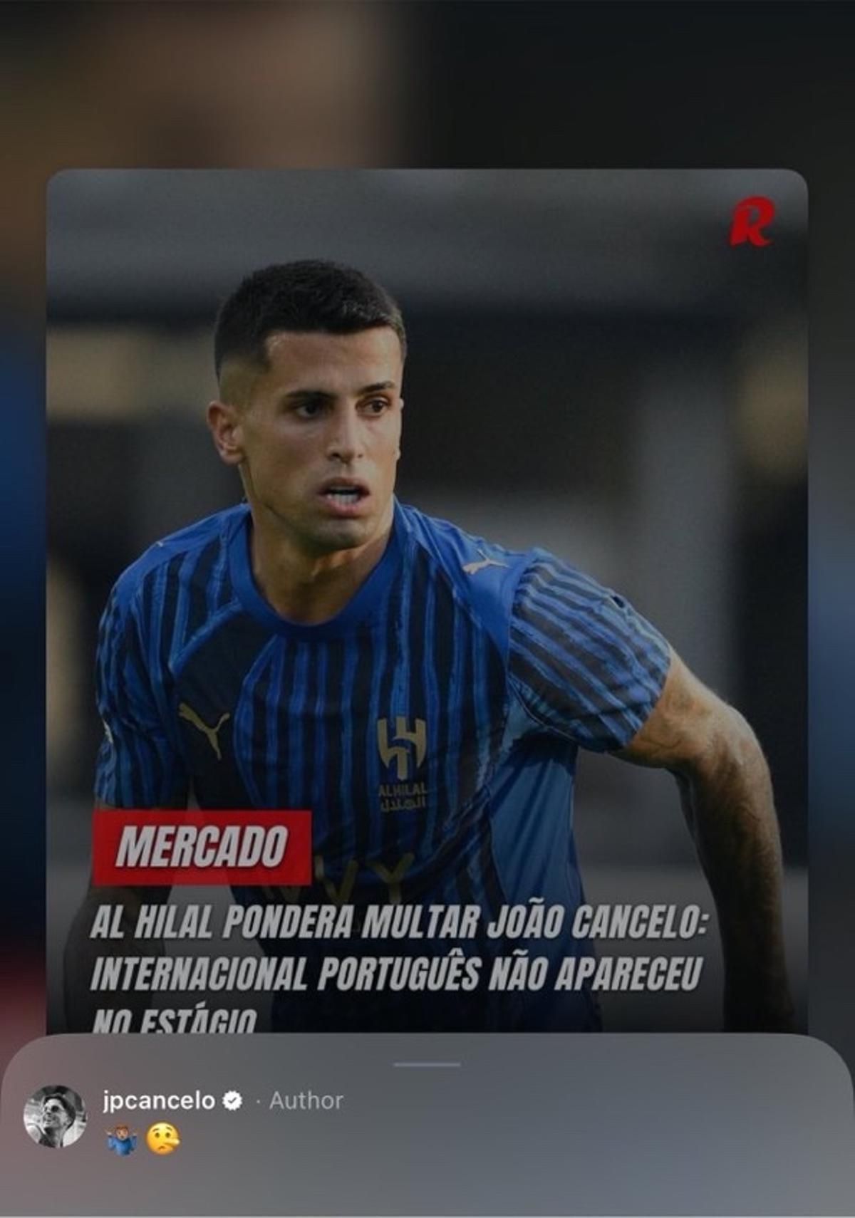 El comentario de Cancelo de Instagram