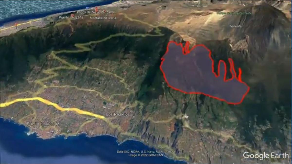Panorámica de la posible extensión de la zona afectada por el incendio de Los Realejos