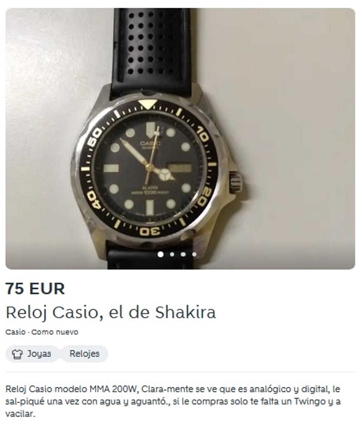 Anuncio de compraventa de un reloj Casio con alusiones a la canción de Shakira.