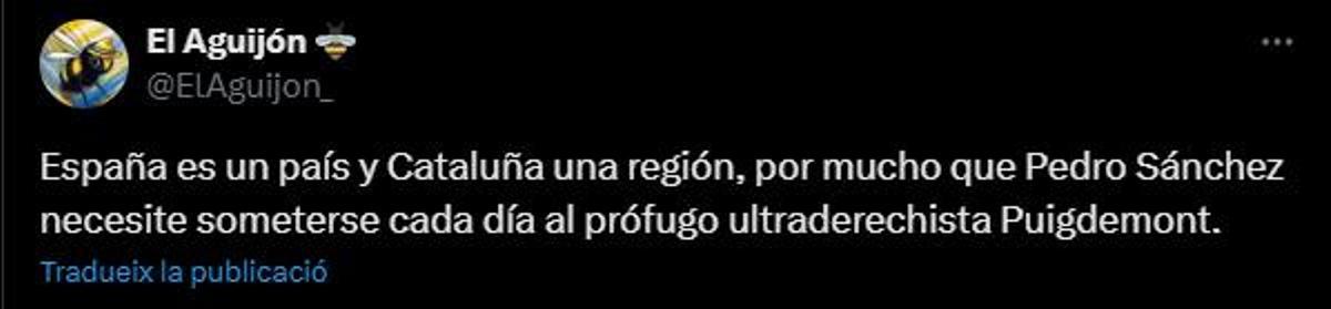 Comentario en contra de Pedro Sánchez en la red social X.