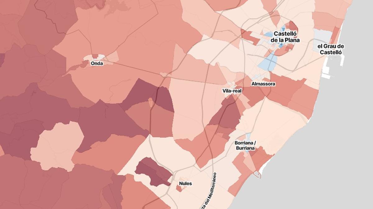 Captura del mapa de Wikibarrio que muestra el porcentaje de extranjeros por barrios.
