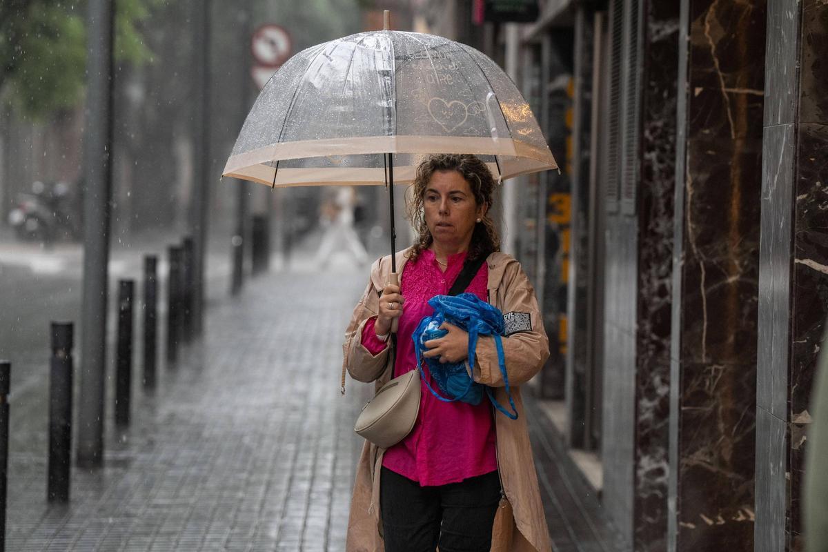 Aguacero en el barrio de Les Corts de Barcelona