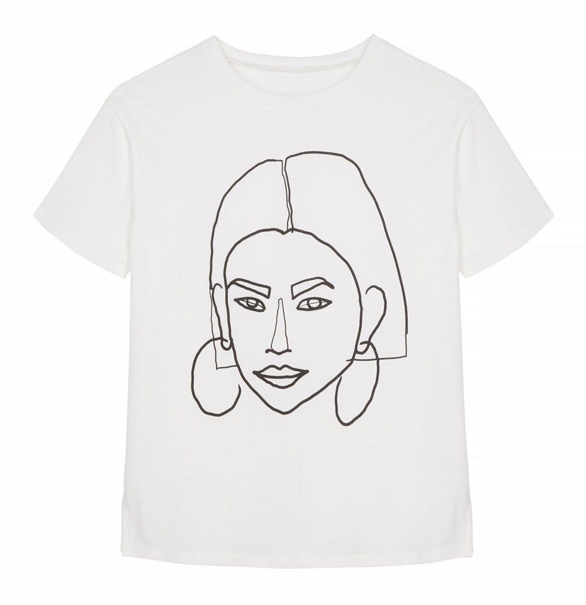 Camiseta blanca con silueta de mujer de find. (Precio: 16 euros)