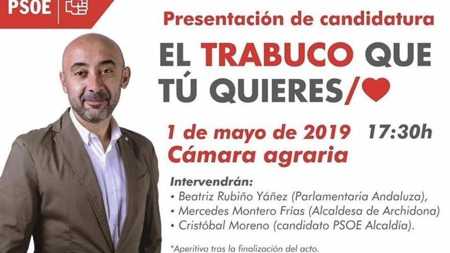 Cartel electoral de Cristóbal Moreno, candidato del PSOE en Villanueva del Trabuco.