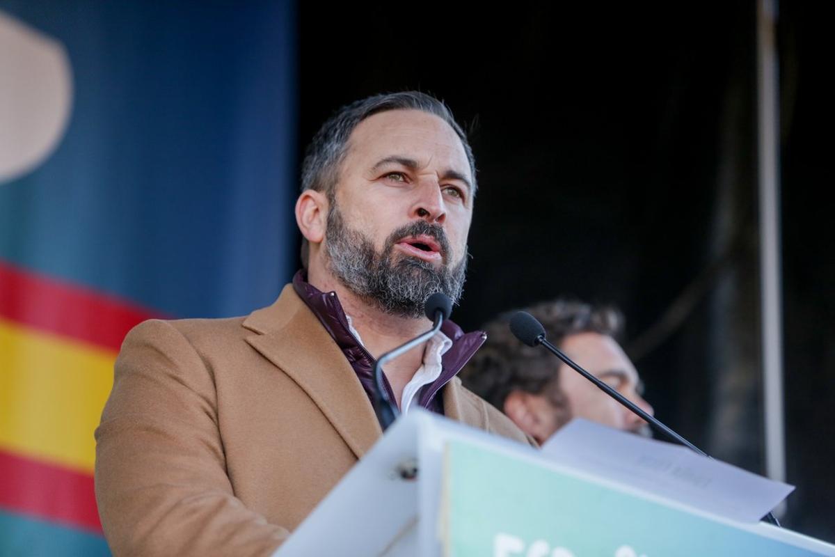 12/01/2020 El presidente de Vox, Santiago Abascal, durante la concentraciÃ³n convocada por la plataforma ’EspaÃ±a Existe’ frente al Ayuntamiento de la capital, en Madrid (EspaÃ±a) a 12 de enero de 2020.