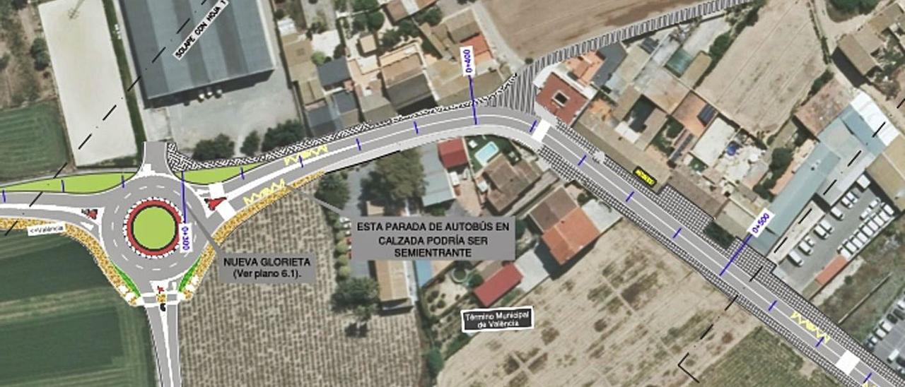 Detalle de una de las rotondas proyectadas entre el Camí de Carpesa y Camí de Moncada. | LEVANTE-EMV