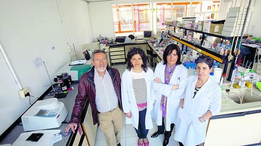 Alfredo Sanz Medel, Yoana Nuevo, María Montes Bayón y Elisa Blanco, en la Facultad de Químicas.