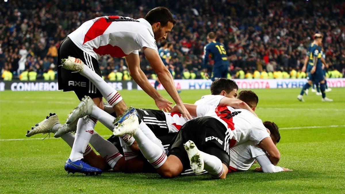 Los jugadores del River Plate celebrando un gol