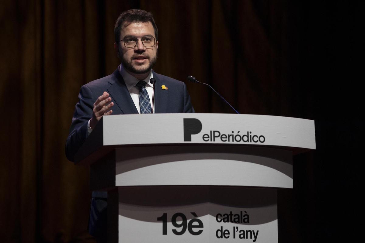 El president de la Generalitat Pere Aragonès, durante su intervención.