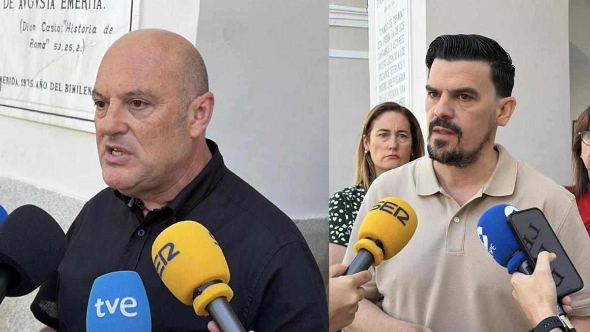 Julio César Fuster y Santi Amaro en la comparecencia ante en Ayuntamiento de Mérida.