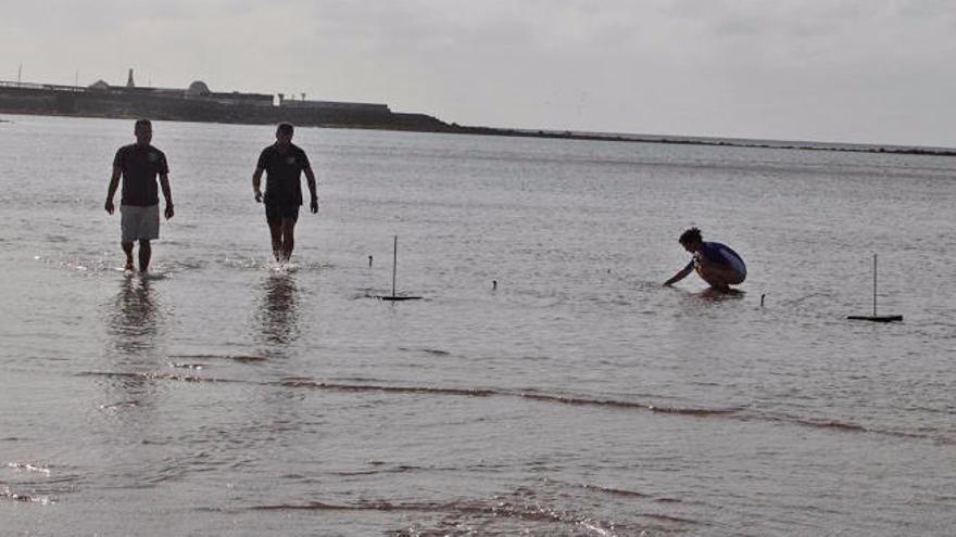 Instalación de las medidas de protección de la seba fina en la playa del Reducto.