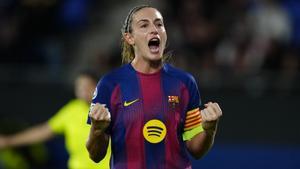 Alexia Putellas celebra su gol durante el partido de Champions entre Barça y OH Leuven