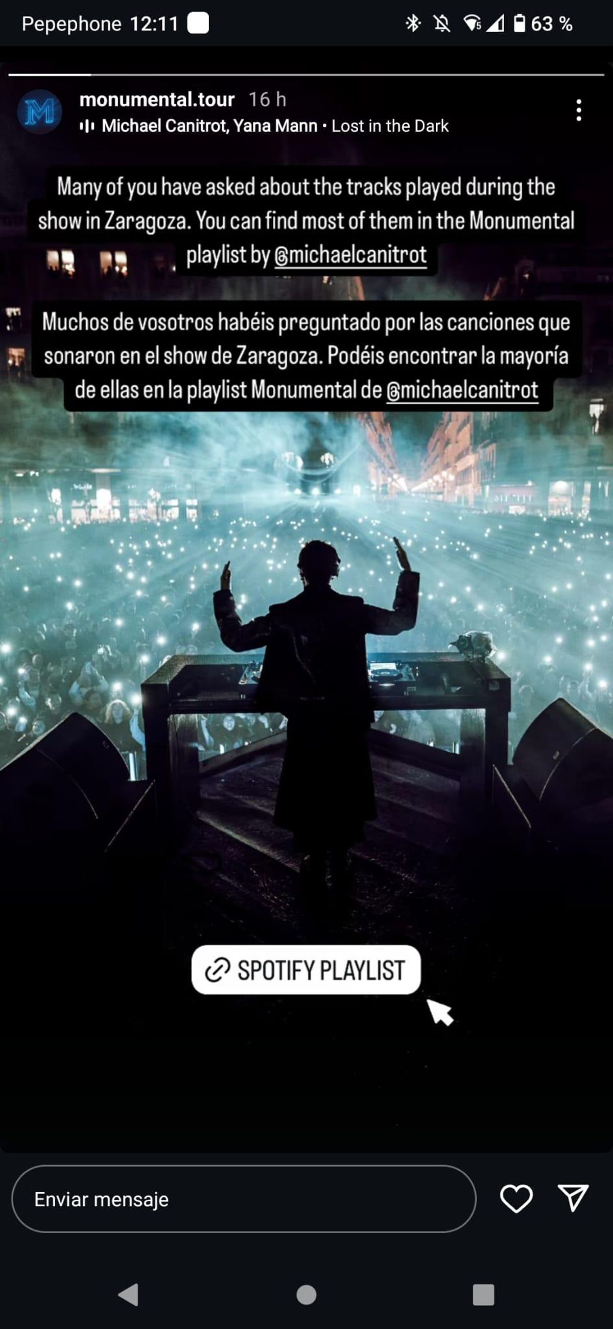 El Instagram del 'Monumental Tour'.