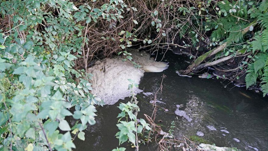 Aspecto que presentaba a última hora del pasado sábado el río Tambre debido al vertido de purines. Fotos: Fernando Blanco