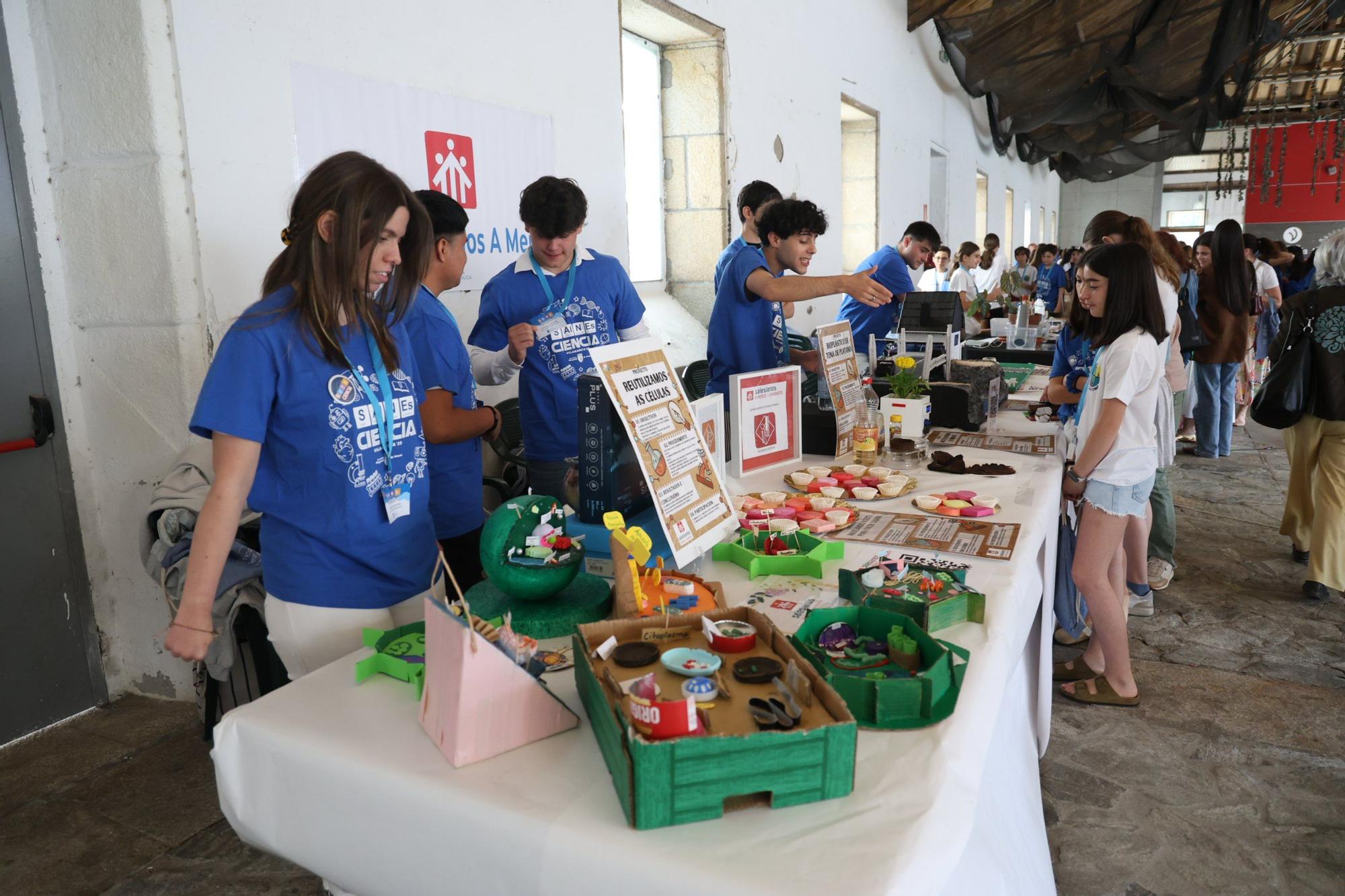 La feria Salnés Ciencia, celebrada esta mañana en la plaza de A Peixería (Vilagarcía).