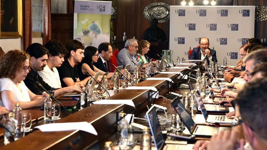Participantes en el Consello de Goberno de la USC, este viernes. |  Santi Alvite