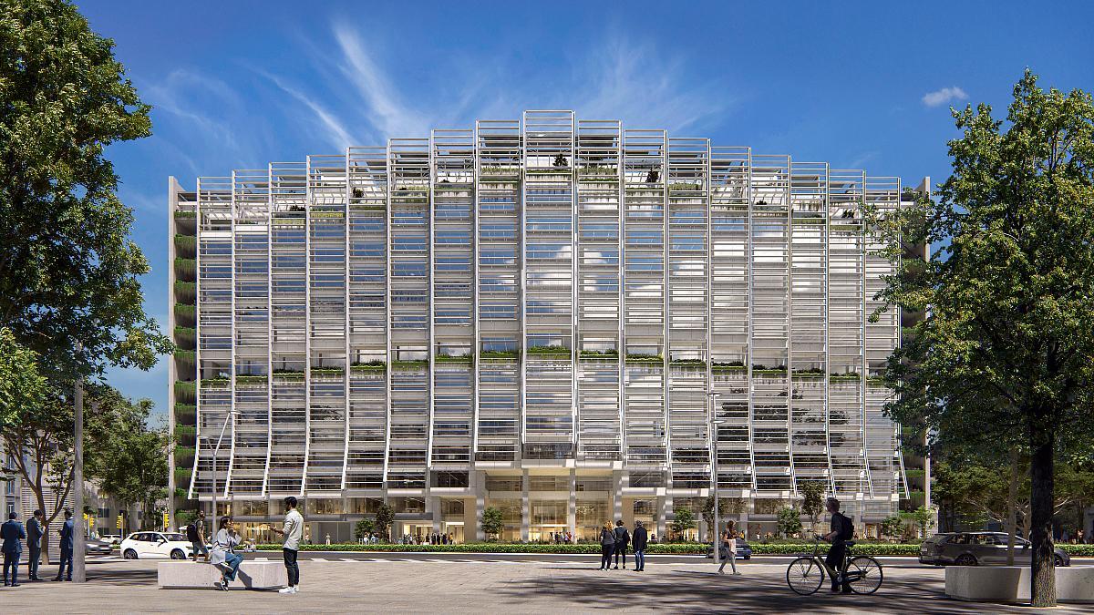 Recreación del previsto edificio Estel, la antigua sede de Telefónica en Barcelona, tras la remodelación.