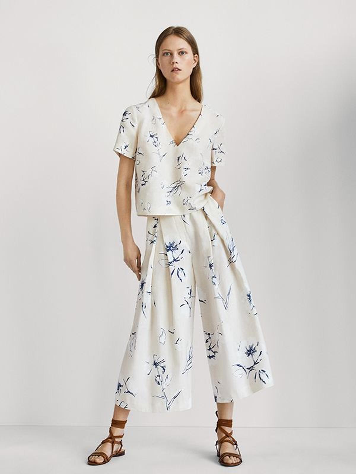 Rebajas Massimo Dutti: culotte de lino estampado con flores