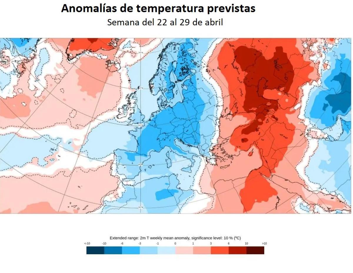 Anomalía de temperaturas para la semana del 22 al 29