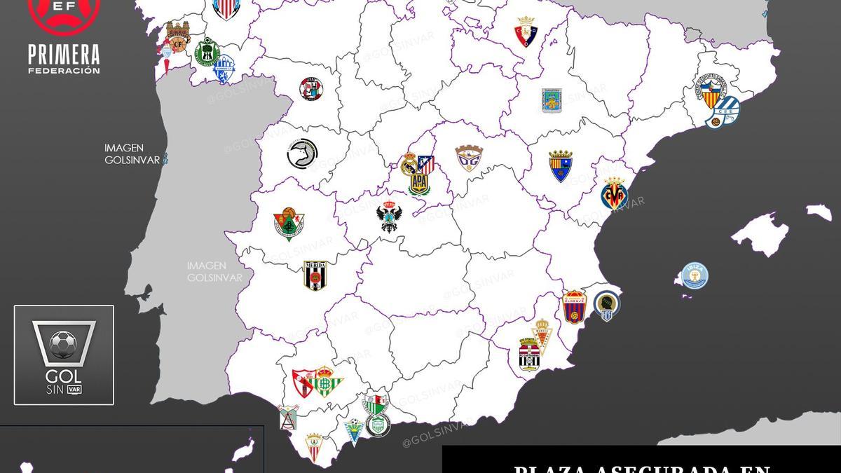 Mapa con los equipos de Primera RFEF