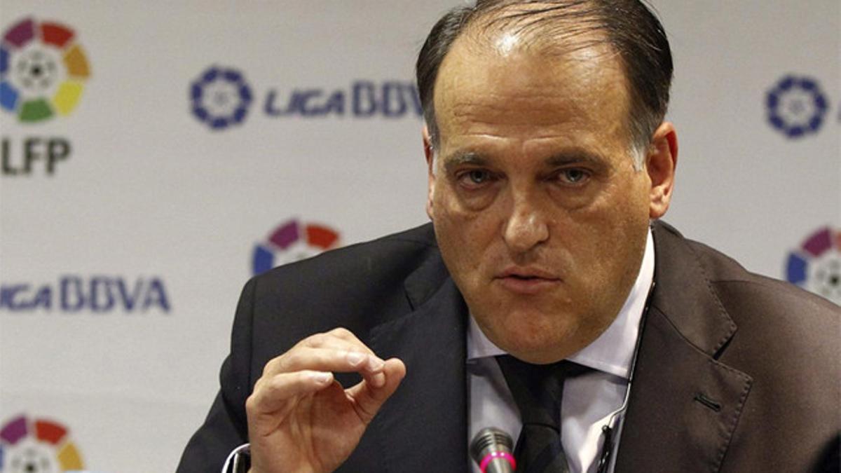 Javier Tebas, durante una rueda de prensa