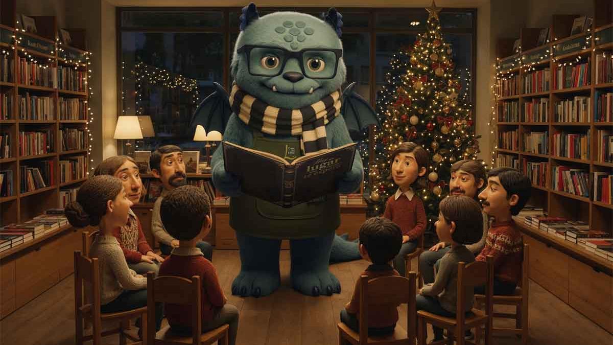 Una imagen de la campaña de Casa del Libro, con el dragón Truman contando un cuento.