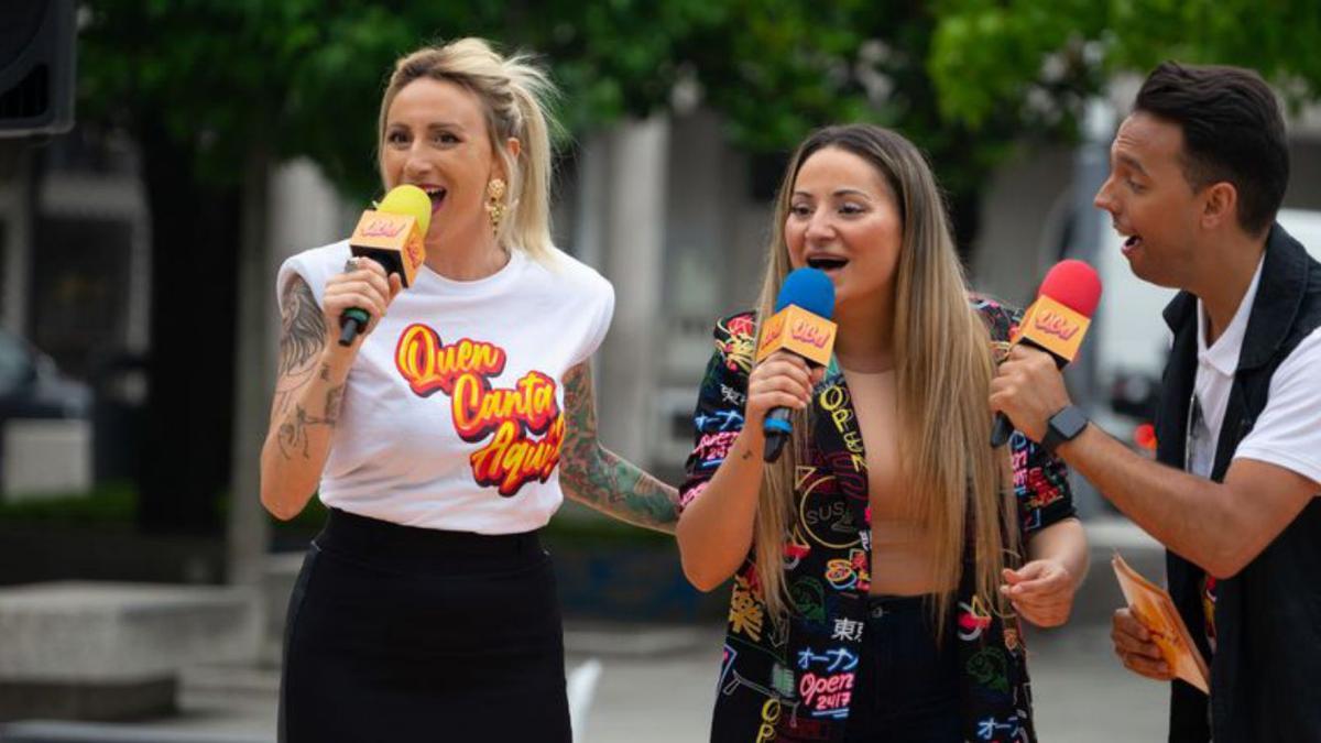 Laura, Alejandra e César, no ‘Quen canta aquí?’.   | // TVG