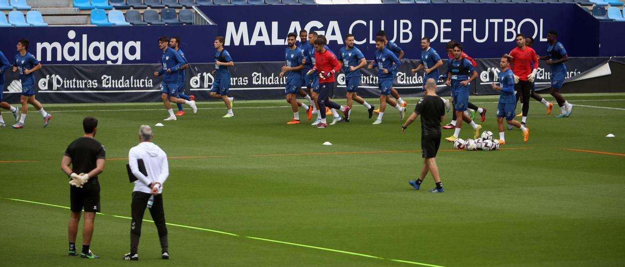 Imagen de un entrenamiento del Málaga CF esta semana.