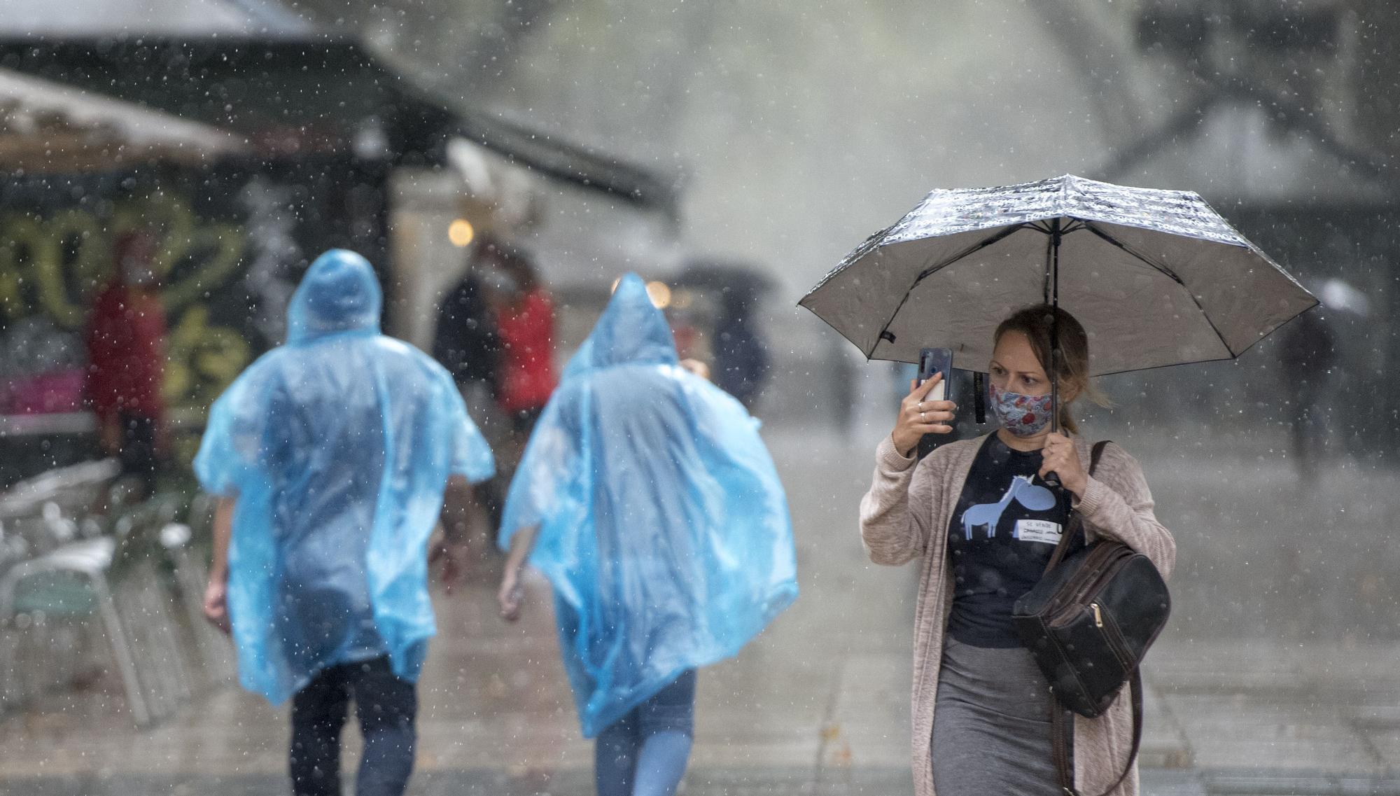 lluvia ramblas barcelona gente paraguas