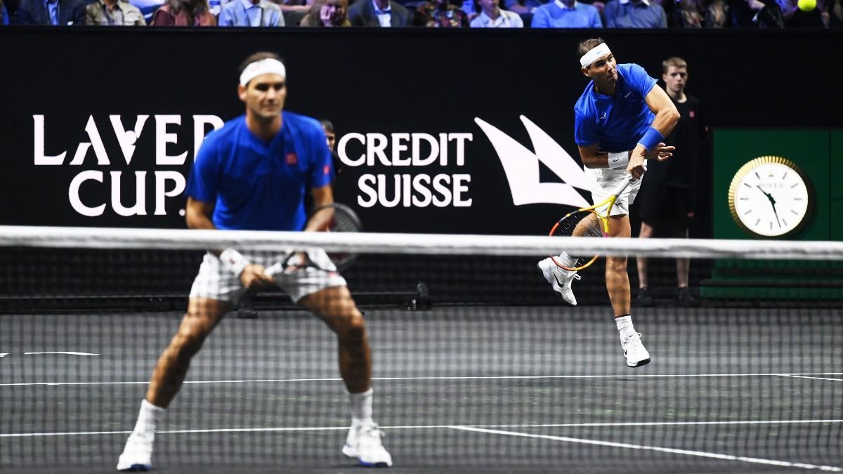 Nadal y Federer, durante el partido