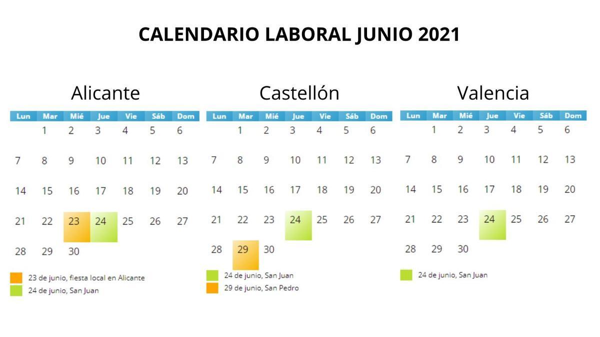 Comunidad Valenciana: Calendario laboral de junio en 2021
