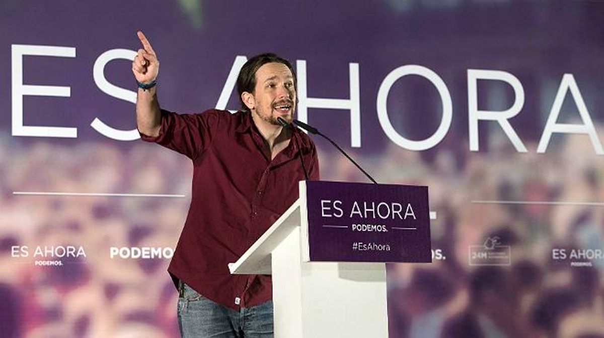 El líder de Podem, Pablo Iglesias, durant la seva intervenció aquest dissabte a Alacant.